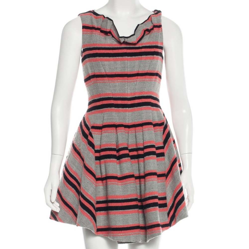 THAKOON Wool-Blend Mini Dress - GREY & CORAL